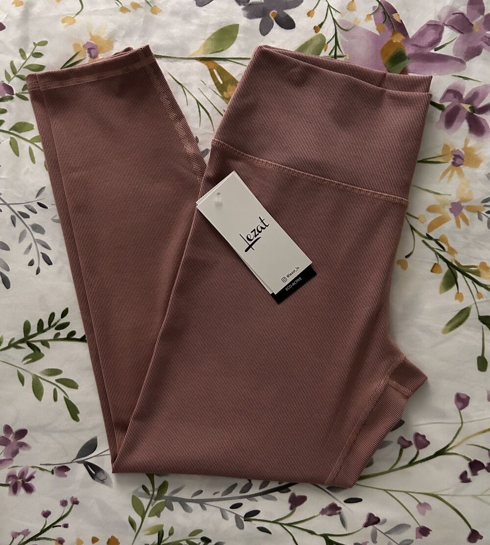 NWT Lezat Eco Active Texture Athletic High Waist Soft Rib Rose Leggings XLarge